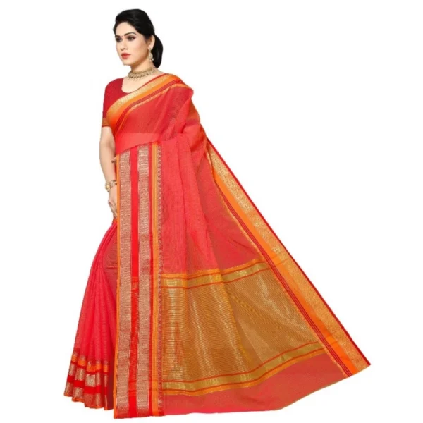 Women's Kota Doria Cotton Border Saree With Blouse (Pink, 5-6 Mtrs)
