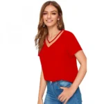 Women's Polyester, Knitting Western Wear T-Shirt (Red)