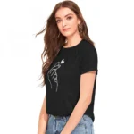 Women's Cotton Western Wear T-Shirt (Black)