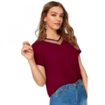 Women's Polyester, Knitting Western Wear T-Shirt (Maroon)