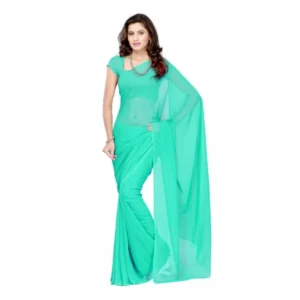 Women's Georgette Plain Saree With Blouse (Seagreen, 5-6 Mtrs)
