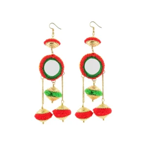 Women's Pom Pom, Gold plated Hook Dangler Hanging Fashion Earring (Color: Multi Color)