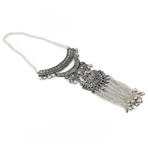 Women's Antique Tribal Oxidized Boho Afgani Silver Necklace (Color: Silver)