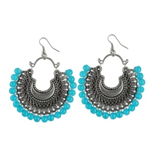 Women's Onyx Stone, Silver plated Hook Dangler Hanging Fashion Earring (Color: Sky Blue)