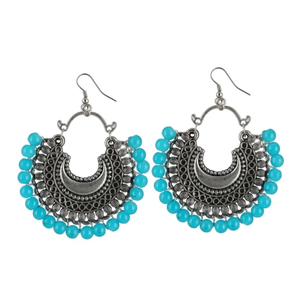 Women's Onyx Stone, Silver plated Hook Dangler Hanging Fashion Earring (Color: Sky Blue)