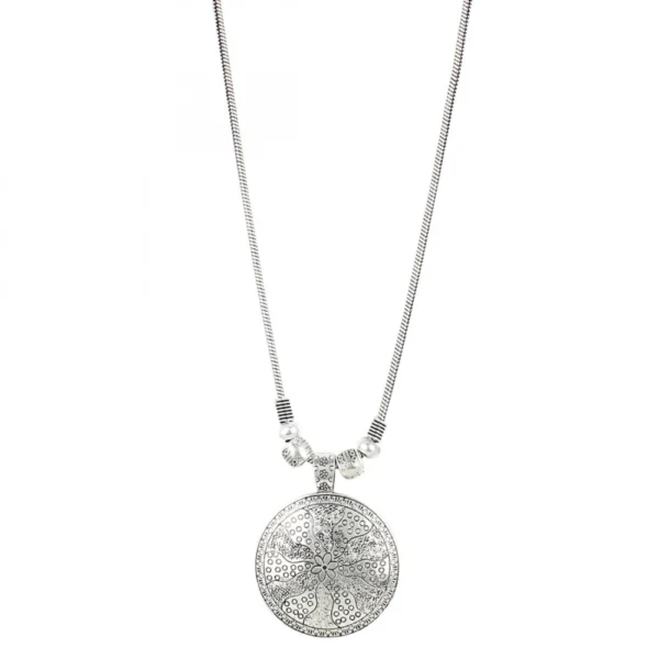 Women's Oxodised Boho German Silver Strand Necklace (Color: Silver)