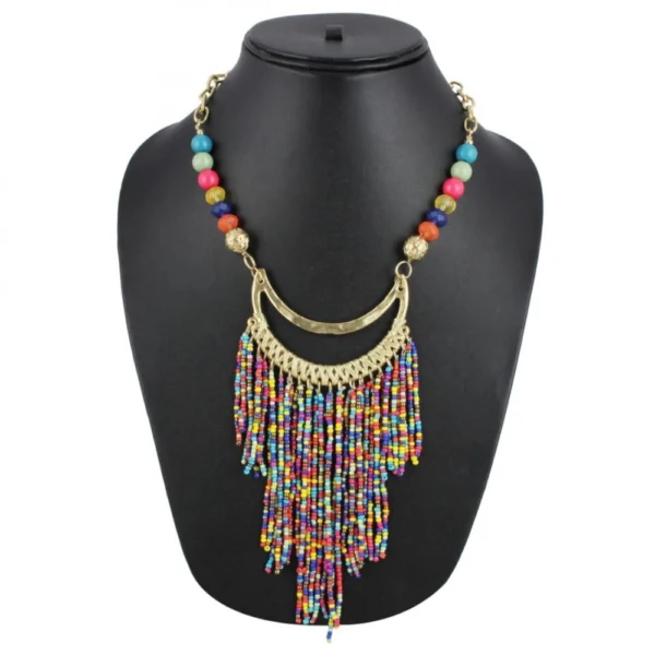 Women's High Finished Designer Hanging Party Wear Beads Necklace (Color: Multi Color)