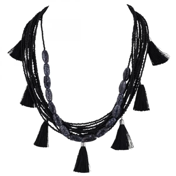 Women's Designer Black Tassels Necklace (Color: Black)