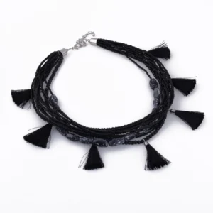 Women's Designer Black Tassels Necklace (Color: Black)
