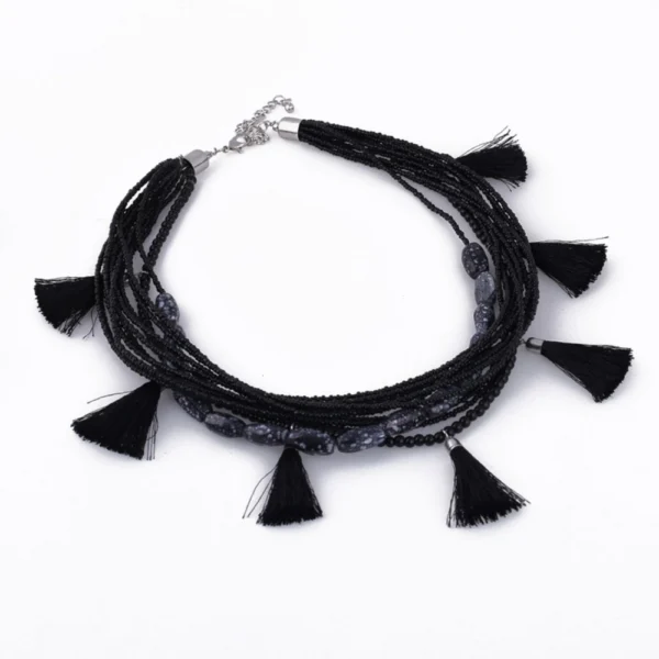 Women's Designer Black Tassels Necklace (Color: Black)