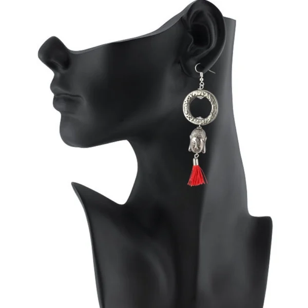 Women's Oxidized Silver plated Tassel Fashion Earring (Color: Red)