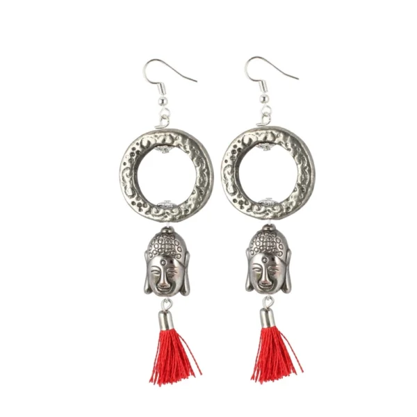 Women's Oxidized Silver plated Tassel Fashion Earring (Color: Red)