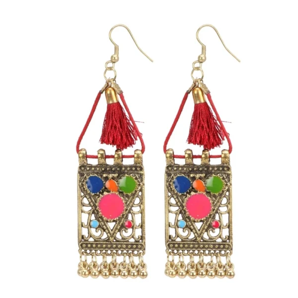 Women's Oxidize Gold plated Hook Dangler Hanging Tassels Earring (Color: Multi Color)