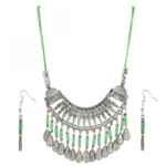 Women's Oxidized German Silver Green Beads Necklace (Color: Green)