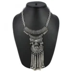 Women's Antique Tribal Oxidized Boho Afgani Silver Necklace (Color: Silver)