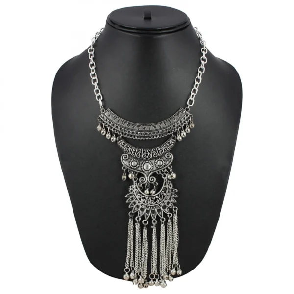 Women's Antique Tribal Oxidized Boho Afgani Silver Necklace (Color: Silver)