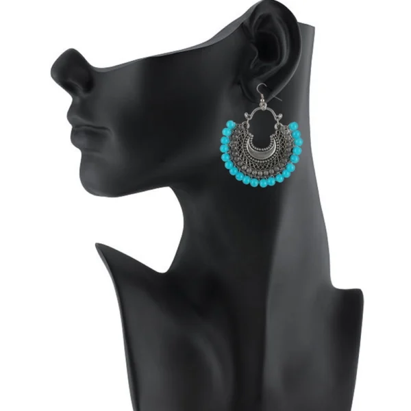 Women's Onyx Stone, Silver plated Hook Dangler Hanging Fashion Earring (Color: Sky Blue)