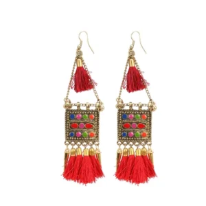 Women's Oxidize Gold plated Hook Dangler Hanging Tassels Earring (Color: Multi Color)