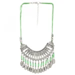 Women's Oxidized German Silver Green Beads Necklace (Color: Green)