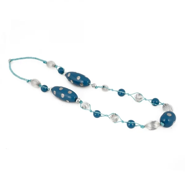 Women's Stone Beads Fashion Silver Necklace (Color: Blue)
