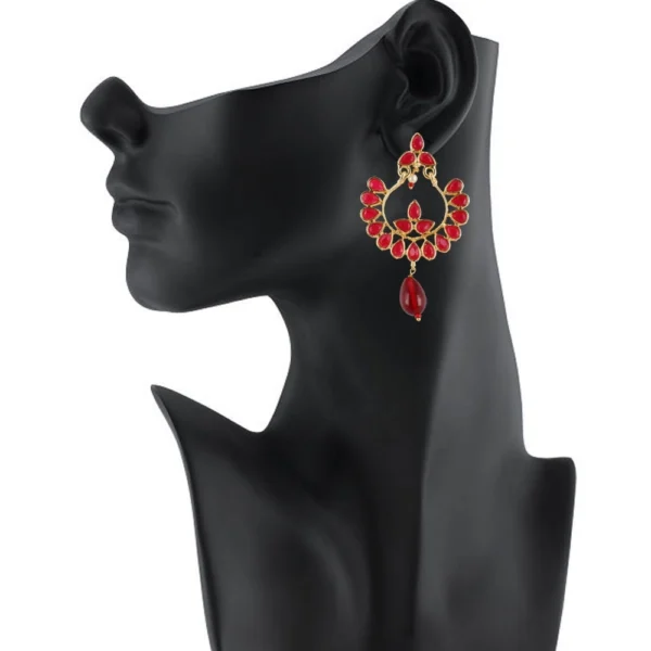 Women's Onyx Stone, Gold plated Hook Dangler Hanging Fashion Earring (Color: Red)