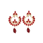 Women's Onyx Stone, Gold plated Hook Dangler Hanging Fashion Earring (Color: Red)