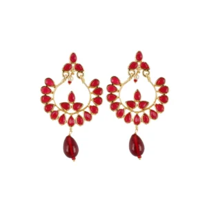 Women's Onyx Stone, Gold plated Hook Dangler Hanging Fashion Earring (Color: Red)