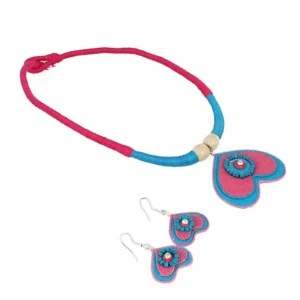Women's Designer Handcrafted Heart Shaped Multi Colour Thread and Jute Fashion Necklace (Color: Multi Color)