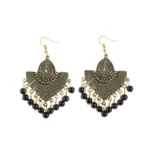 Women's Gold Plated Hook Dangler Hanging Beadsen Earring (Color: Black)