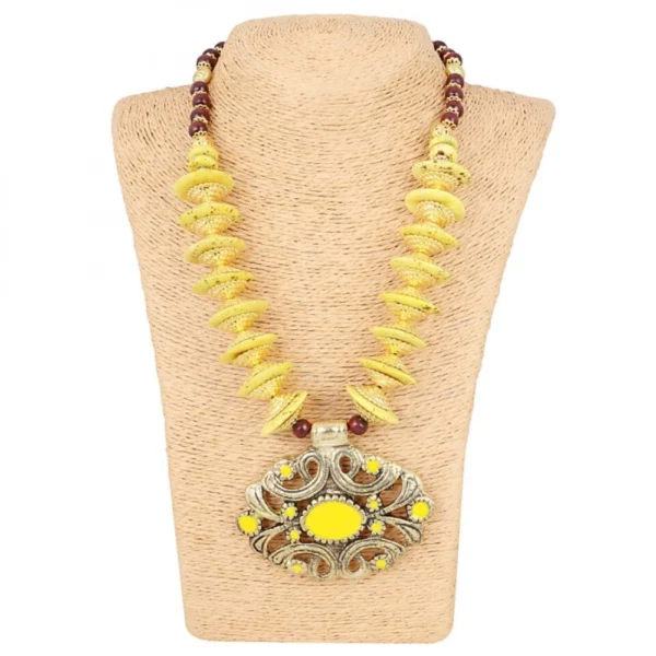 Women's Designer Yellow and Golden Beads Necklace (Color: Yellow)