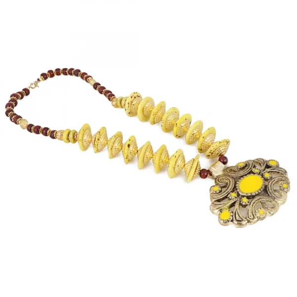 Women's Designer Yellow and Golden Beads Necklace (Color: Yellow)