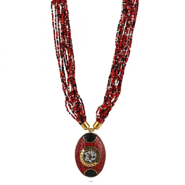 Women's Multicolor Tibetan Style Beads Necklace (Color: Red)