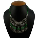 Women's Oxidized German Silver Green Beads Necklace (Color: Green)