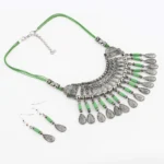 Women's Oxidized German Silver Green Beads Necklace (Color: Green)