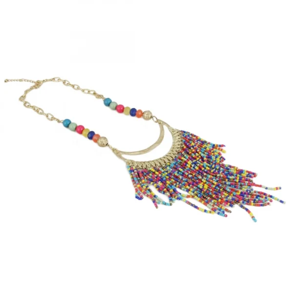 Women's High Finished Designer Hanging Party Wear Beads Necklace (Color: Multi Color)
