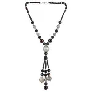 Women's Stone Beads Fashion Silver Necklace (Color: Black)