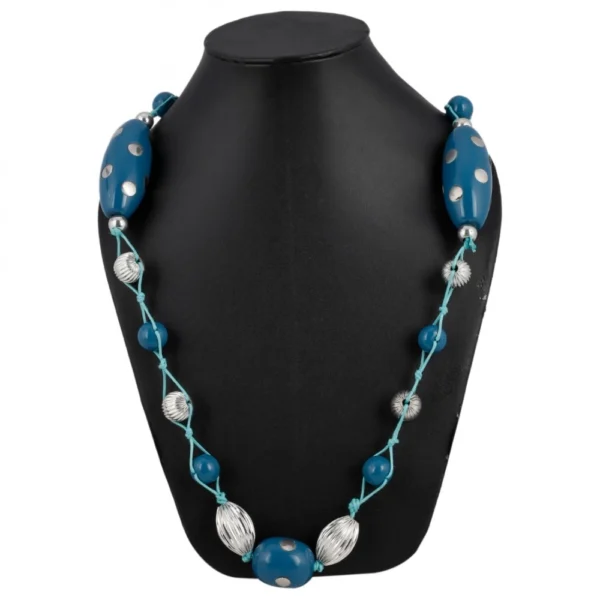 Women's Stone Beads Fashion Silver Necklace (Color: Blue)