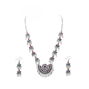 Oxodised Silver Strand Necklace Set For Women