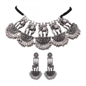 Silver Antique German Oxidized Silver Plated Jewellery Set For Women