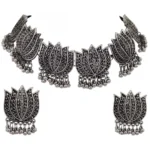 Antique Silver Oxidised Tribal Afghani Necklace With Earrings Set For Women