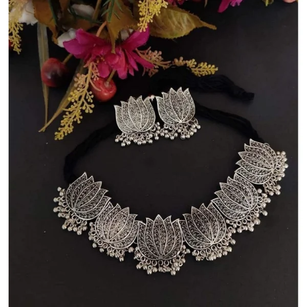 Antique Silver Oxidised Tribal Afghani Necklace With Earrings Set For Women