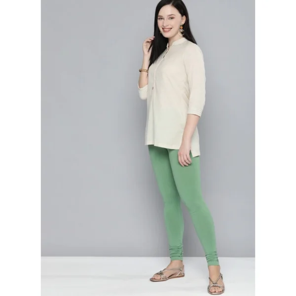 Women's Cotton Leggings (Color:Green Solid)