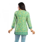 Women's Quarter Sleeve Faux Crepe Printed Short Kurti Tunic Top (Color:Green)