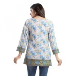 Women's Quarter Sleeve Faux Crepe Printed Short Kurti Tunic Top (Color:White)