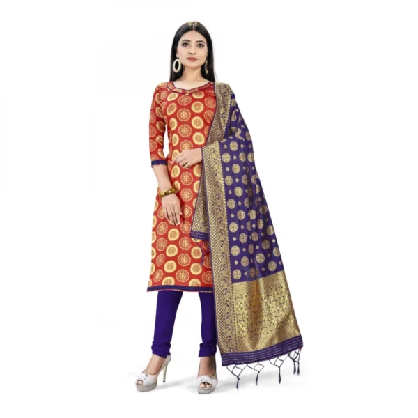 Banarasi Silk Unstitched Salwar-Suit Material Premium Quality With Dupatta (Color: Red)