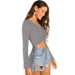 Women's 95% Polyester 5% Spandex Western Wear Tops (Grey)