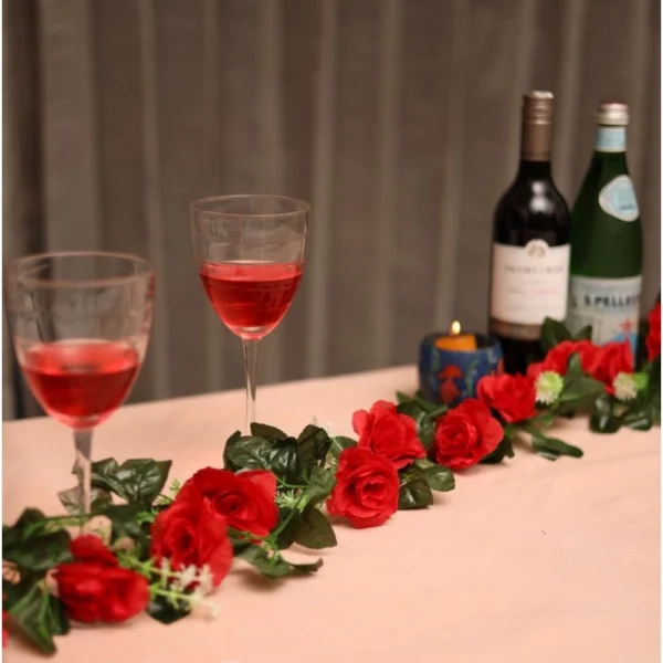 Artificial Red White Filler Rose Vines Flowers Plants Artificial Flower Creeper Hanging Rose For Home Decoration (Color: Red, Material: Silk Polyester)