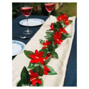 Artificial Lily Flower Vine Creeper With Big Green Leaves And 22 Lily Flowers For Home Decoraton (Color: Red, Material: Silk Polyester)