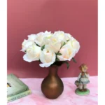 Artificial Rose Flowers Bunch Bouquet Of 13 Roses For Home Decoration (Color: Cream, Material: Silk Polyester)