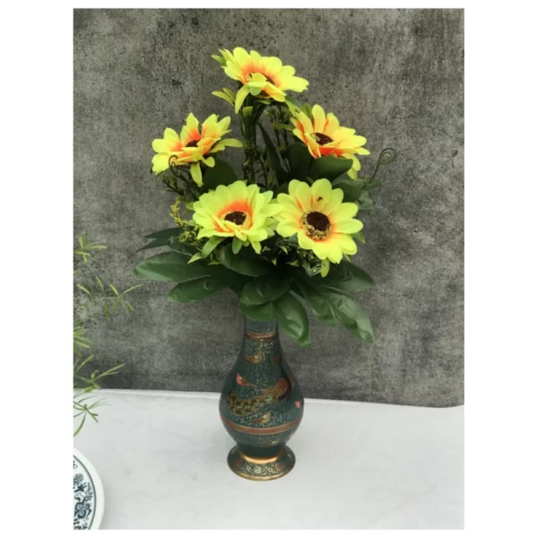 Artificial Flowers Bunch Bouquet Of 5 Sunflowers For Home Decoration (Color: Yellow, Material: Silk Polyester)